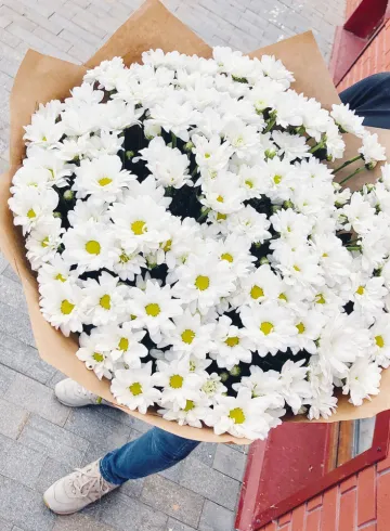 Букет из 25 ромашковых хризантем от интернет-магазина цветов в 